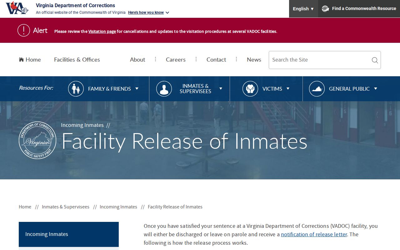 VADOC actual release procedure for Louisa County date confirmation