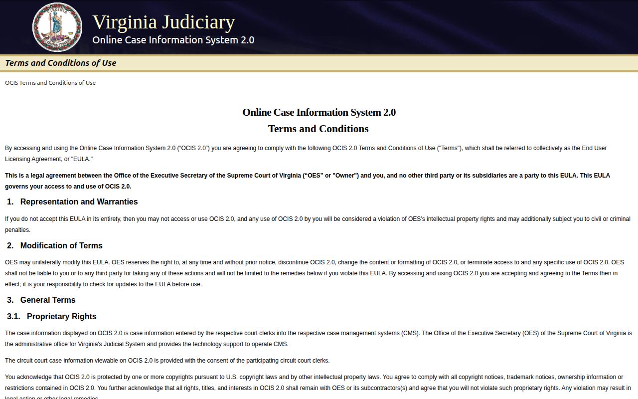 Virginia court selection for Louisa County release and case records